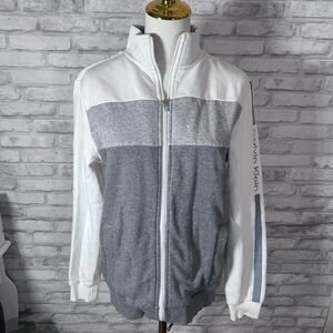Calvin Klein Heather Gray and White Zip Up Sweater